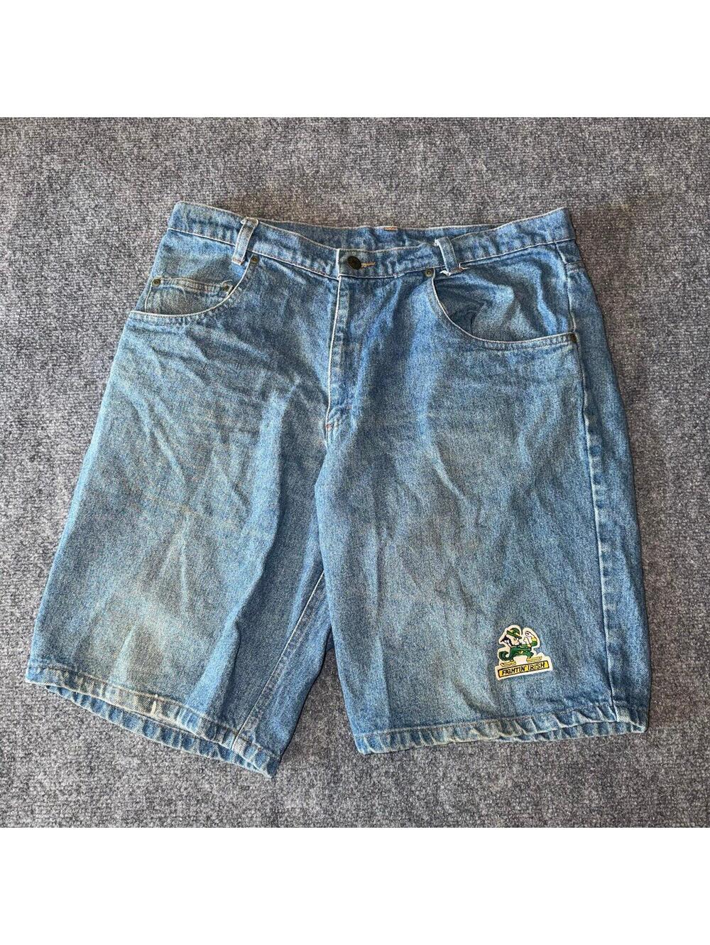 True Fan Notre Dame Fighting Irish Denim Shorts Mens LG Vtg y2k 90s rare